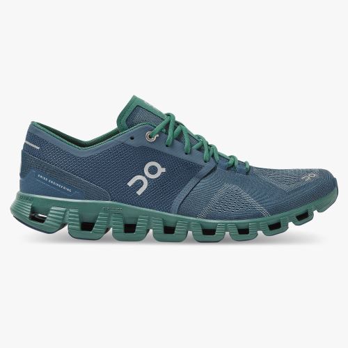 On Running Cloud X Men's Road Running Shoes Blue Green | NSE392ZH